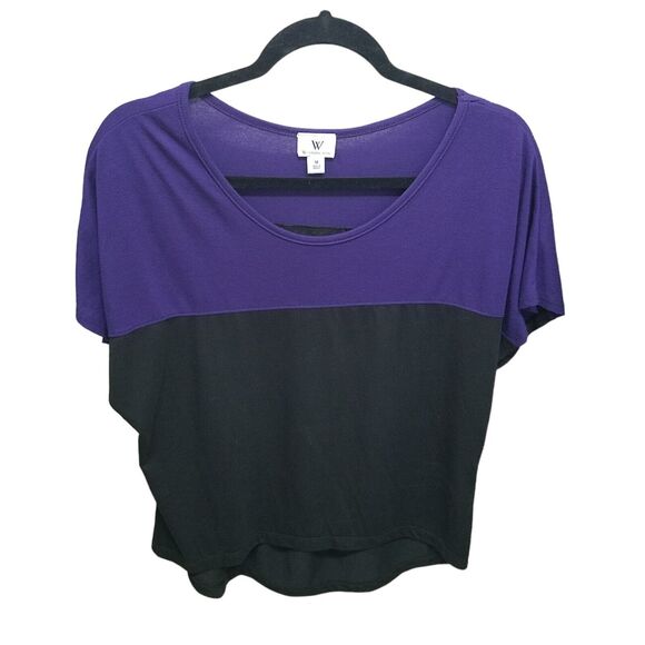 Worthington Womens Sz M Black Purple Solid Cap Sleeve Blouse - Picture 7 of 9